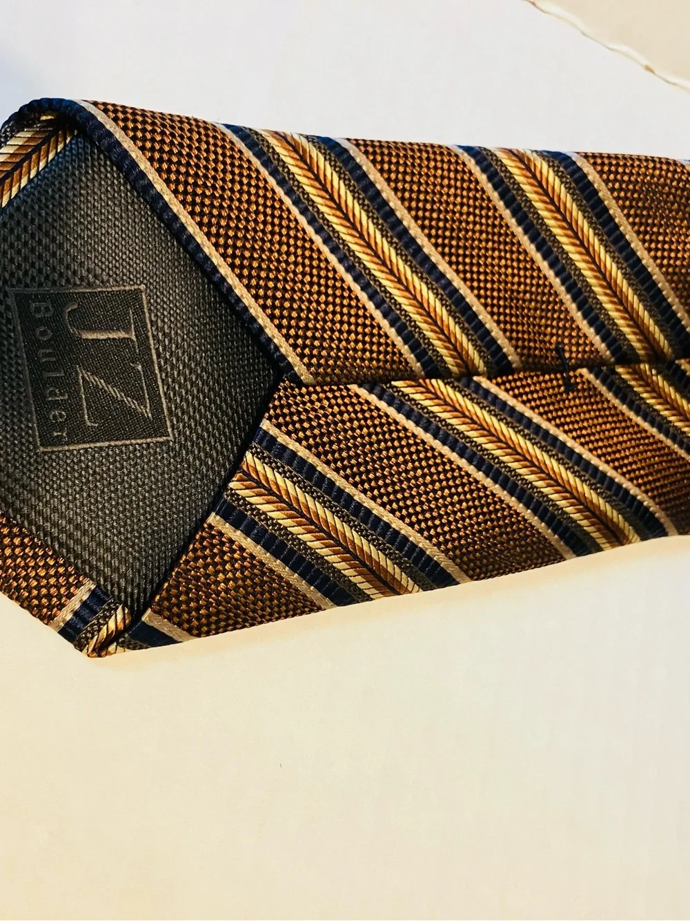 JZ Gallery Collection Men's Brown and Gold Striped Silk tie hand made in USA